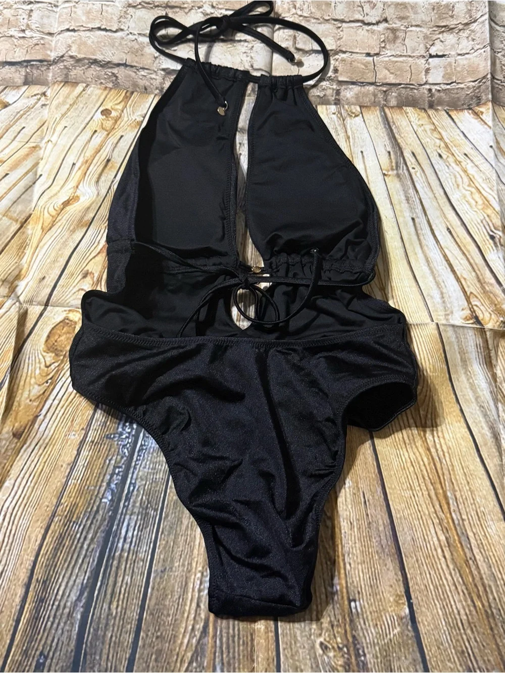NEW Victorias Secret Medium Black Backless Halter One Piece Plunge Swimsuit